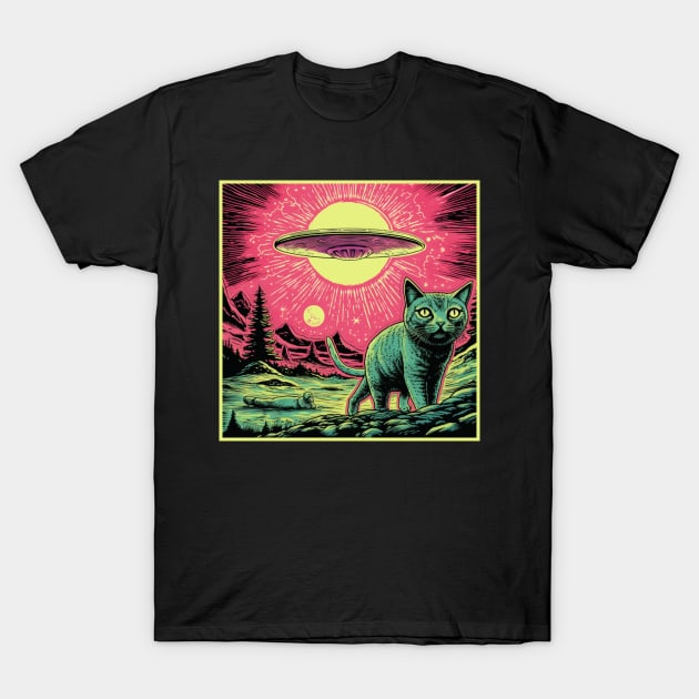Cat & UFO T-Shirt by OscarVanHendrix